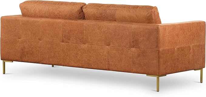 Poly & BARK Calle 90" Sofa, Full-Grain Pure-Aniline Italian Leather, Cognac Tan, Brass Legs