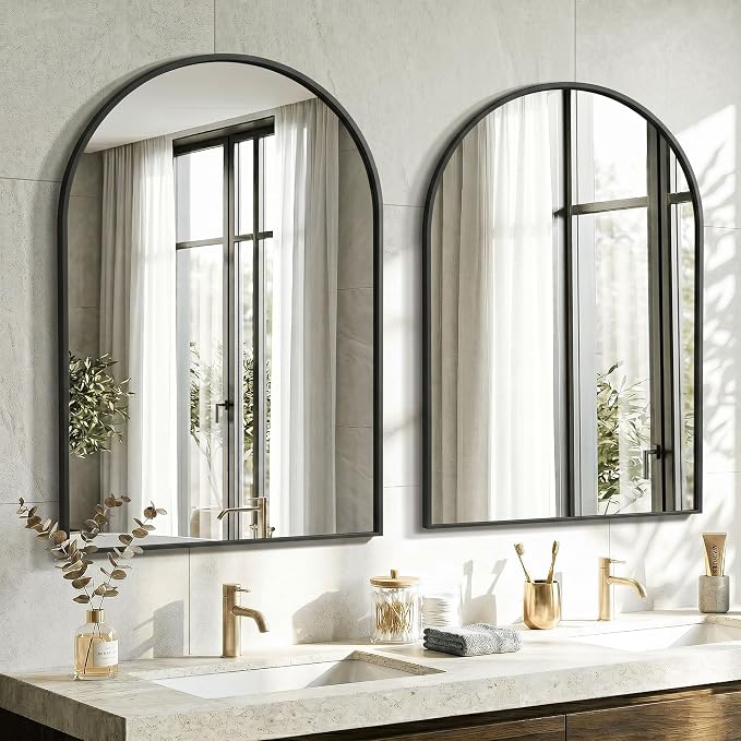 AMOISE Arched Bathroom Mirror, 40" x 30" Black Metal Frame Vanity Wall Mirror, Shatterproof Accent Mirror for Bedroom, Entryway and Living Room - Image 4