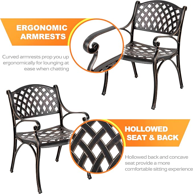 NUU GARDEN Outdoor 5-Piece Patio Dining Set, 4 Patio Chairs and 42'' Round Dining Table with 2.24" Umbrella Hole, Cast Aluminum Frame, for Patio, Deck, Garden, Backyard, Balcony, Antique Bronze - Image 6