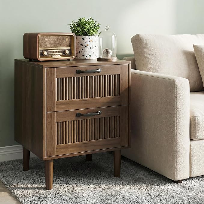 Kiasthome Wood Nightstand with 2 Drawers - Stylish Bedside Table for Bedroom, Functional End Table with Textured Front - Image 4