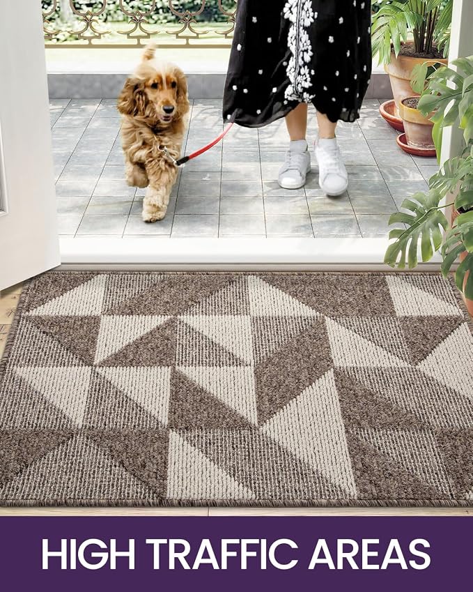 DEXI Front Door Mats for Entryway, 2x3 Non Slip Washable Low-Profile Entry Doormat, Absorbent Resist Dirt Inside Floor Entrance Mat, Patio, Brown/White - Image 7