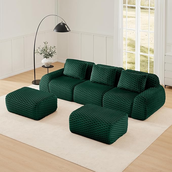 114" U-Shaped Compressed Sectional Cloud Sofa, Flannel Upholstered Modular Deep Seat Sofa with 5 Pieces, Symmetrical Boneless Foam Modular Cloud Couches for Living Room