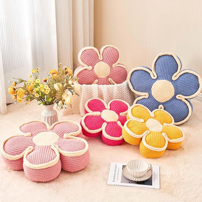 Kcvvcr Flower Shaped Floor Cushion, Soft Decorative Throw Pillow, Cute Seating Cushion, Plush Pillows for Sofa Couch Bed (17.7 Inch, Yellow)