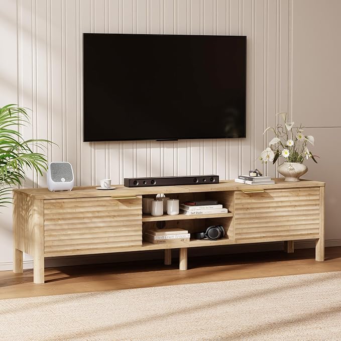 IKALIFE TV Stand for Living Room - up to 65 Inch TVs Mid Century Modern Entertainment Center with Storage and Adjustable Shelves, Media Console Table Oak 59" by IKALIFE