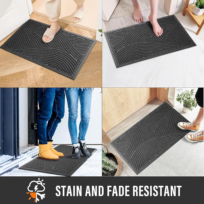 HIYARD Sturdy Front Door Mat, Absorbent Muddy Dirt Resist Welcome Door Mats Outdoor Indoor, Stain and Fade Resistant, Non-Slip Backing Entry Mat Low Profile Doormat for Entryway, 36×24, Grey - Image 4