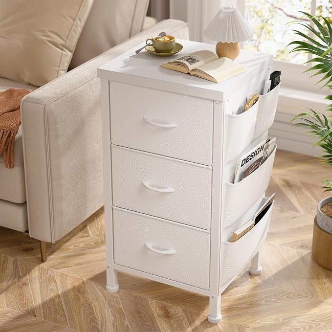 EnHomee Night Stand Set 2, Night Stand with Drawers for Bedroom, Bedside Table with Wooden Top, Sturdy Steel Frame End Table, Dorm Nightstand for Bedroom, Entryway, Hallway, Closet, Cloth Bags,White - Image 8
