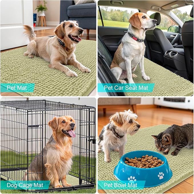 OLANLY Dog Door Mat for Muddy Paws 54x24, Absorbs Moisture and Dirt, Absorbent Non-Slip Washable Doormat, Quick Dry Chenille Mud Mat for Dogs, Entry Indoor Entryway Carpet for Inside Floor, Vanilla - Image 7