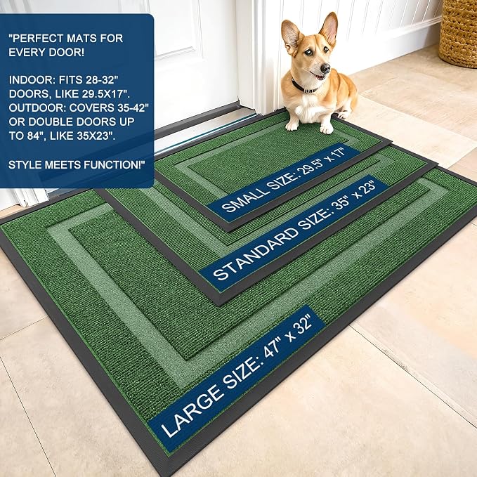 OLANLY Front Door Mat Indoor Outdoor Entrance, Waterproof All-Season, All-Weather Doormat, Sturdy Natural Rubber, Fade Resistant, Low Profile, Easy Clean Patio Porch Entryway Mat, 59x30, Green - Image 2