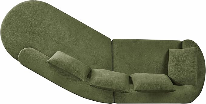 Merax 116" Curved Polyester Sectional Sofa, Modern Pearl Upholstery 3 Seat Cloud Couch with Chaise Lounge & 4 Pillows for Living Room, Green