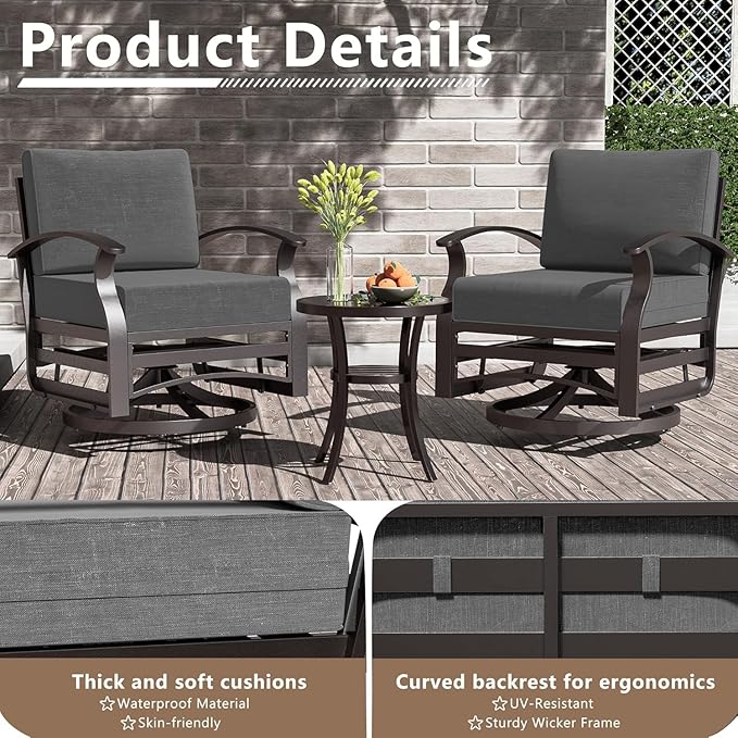 Patio Furniture Set 5-Piece Aluminum Armrest Sofa, Modern Outdoor Living Room Set with 55000 BTU Propane Aluminum Fireplace, Outdoor Rotary Joystick with Thick Cushion