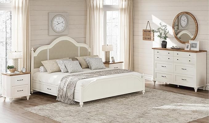 WAMPAT 2 Piece Bedroom Set - Includes 8 Drawer Dresser for Bedroom, Nightstand with Charging Station & Drawers, 2 Piece Dresser and Nightstand Sets, Off White