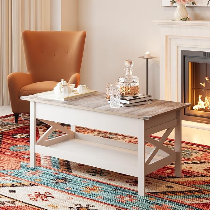Lift Top Coffee Table with Storage, Small Coffee Table with Hidden Compartment, Dining Center Tables with Lifting Tabletop for Living Room, Home Office