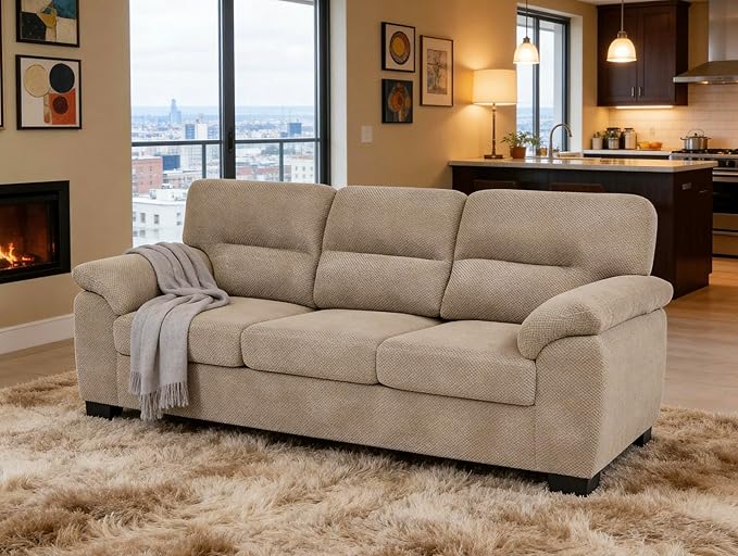 Ball & Cast 3 Seater Sofa Couch with Deep Seats,81" Modern Upholstered Sofa with Padded Armrests, Comfy Couches for Living Room,Apartment and Office,Camel