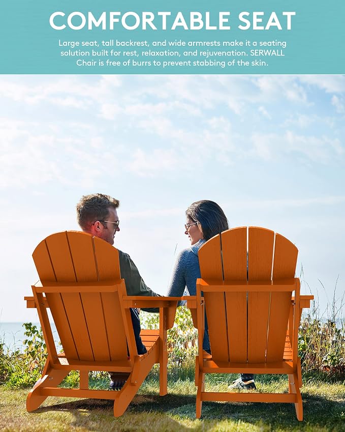 SERWALL Folding Adirondack Chair Set of 4, Weather Resistant HIPS Patio Chairs with Cup Holder for Patio Garden Outdoors Fire Pit Chairs- Orange - Image 3