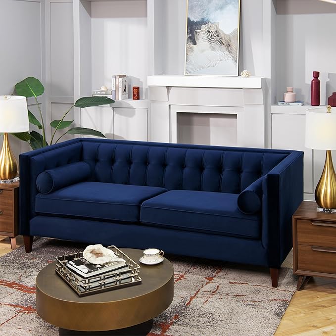 Jennifer Taylor Home Jack 84" Modern Tuxedo Tufted Sofa, Navy Blue Velvet
