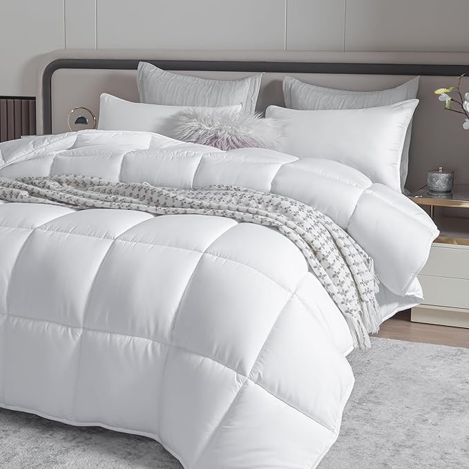 Winter Extra Warm White Super King Size Down Alternative Comforter, Heavyweight Fiberfill Comforter Duvet Insert 120x98 with Corner Tabs - Ultra Soft Brushed Microfiber Shell