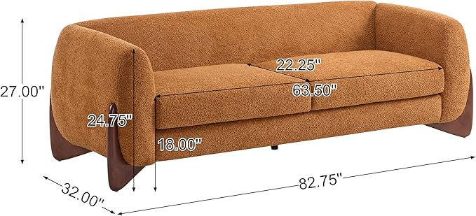 Merax 82 Inch Boucle Sherpa Sofa, Chenille Loveseat with Removable Cushions & Wood Legs, Modern Plush 3-Seater Couch for Living Room, Caramel