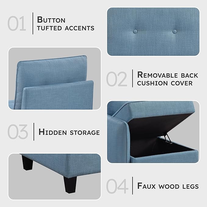 Lexicon Modern Couch with Hidden Storage, Textured Fabric Modular Sofa Couch with Button-Tufted Design, Reversible Back Cushion for Living Room/Bedroom/Office, Blue