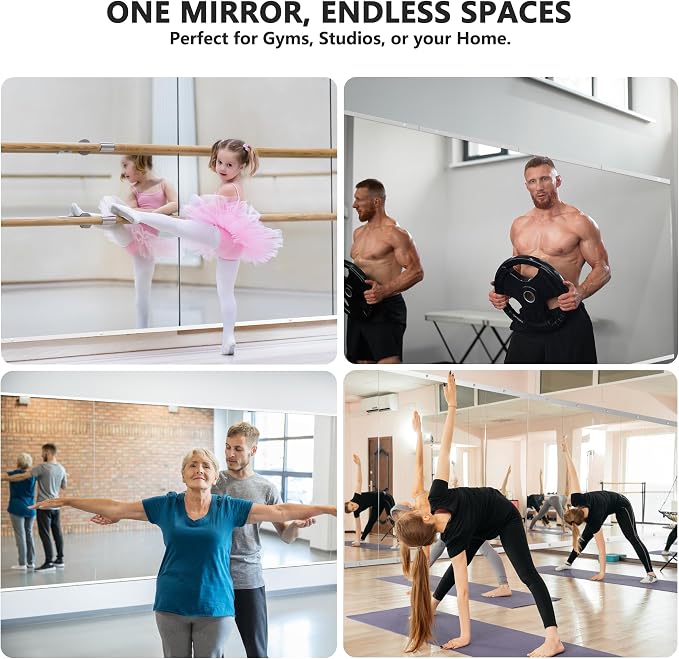 TRAHOME Home Gym Mirror for Wall,48x24x3PCS Full Length,Glass Frameless Body Large Mirror for Home Gym,Workout,Bedroom,Garage(Silver) - Image 3