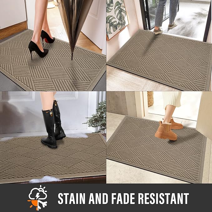 HIYARD Sturdy Front Door Mat, Absorbent Muddy Dirt Resist Welcome Door Mats Outdoor Indoor, Stain and Fade Resistant, Non-Slip Rubber Backing Low Profile Doormat for Entryway, 36×24, Beige - Image 4