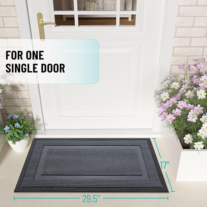 OLANLY Front Door Mat Indoor Outdoor Entrance, Waterproof All-Season, All-Weather Doormat, Sturdy Natural Rubber, Low Profile, Easy Clean Patio Porch Entryway Mat, 47x23, Charcoal Gray - Image 2