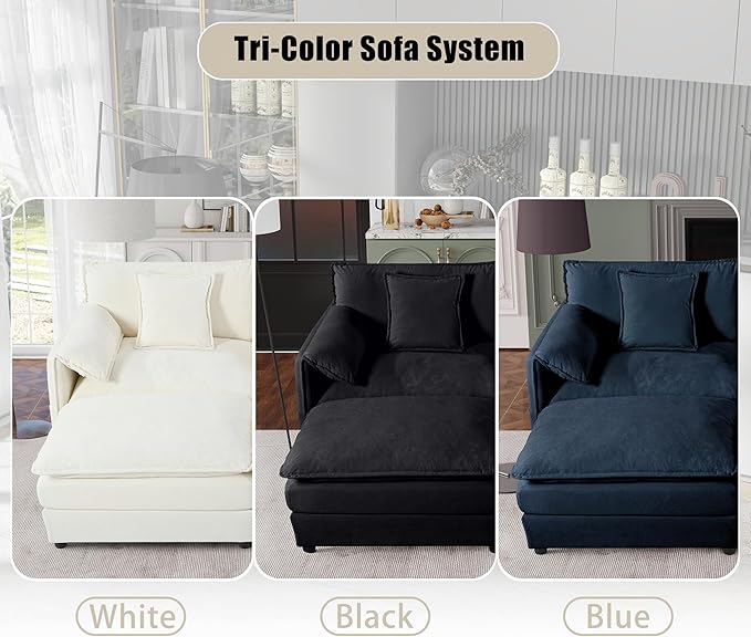 109-Inch U-Shaped Sectional Cloud Sofa Oversized Modular 5 Seaters Sofa Couch with 2 Ottoman Chaise and Pillow Armrest, Chenille Upholstered Convertible Cloud Couch
