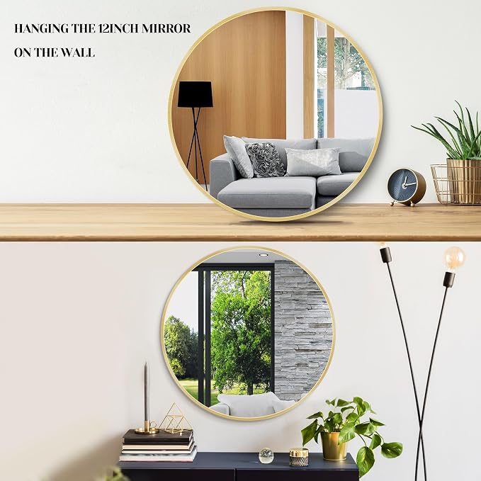 Itrue 12 Inch Small Round Wall Mirror, Gold Metal Frame Decorative Circle Mirror with Wall Mount Hook for Bathroom Bedroom Entryway – Accent Mirror, Not Full Size - Image 4