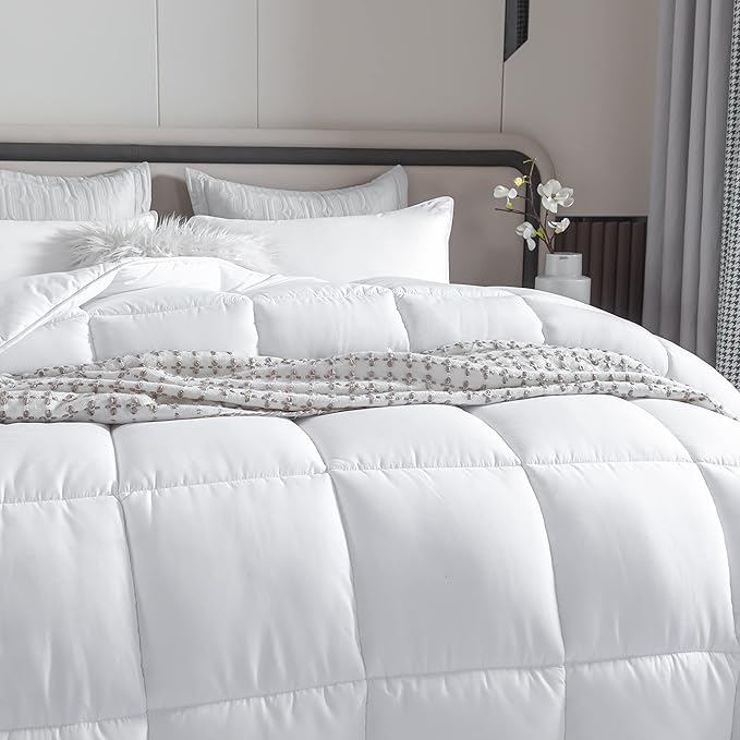 Winter Extra Warm White Cal King Size Down Alternative Comforter, Heavyweight All Season Fiberfill Comforter Duvet Insert 108x98 with Corner Tabs - Ultra Soft Brushed Microfiber Shell