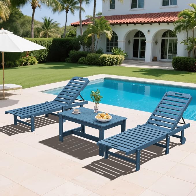 SERWALL Rectangle Outdoor Coffee Table, HDPE Patio Coffee Table, Navy - Image 2