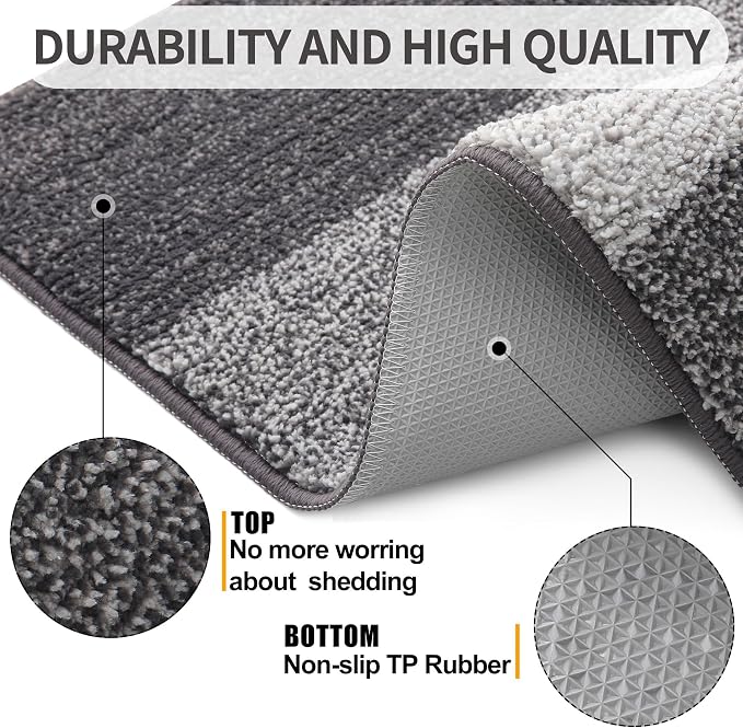 Kitinjoy Indoor Outdoor Door Mat, 30x17 Non-Slip Absorbent Dirt Trapper, Low-Profile Washable Inside Entrance Front Floor Mat, Sturdy Soft Entry Doormats for Entryway, Grey - Image 3