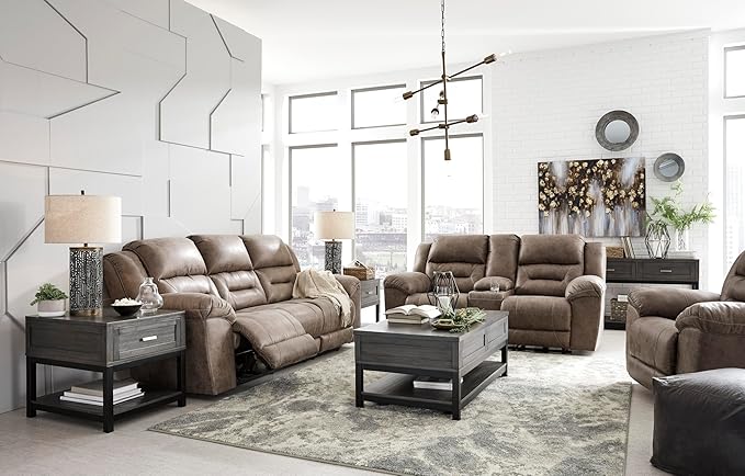 Signature Design by Ashley Stoneland Faux Leather Manual Pull Tab Rocker Recliner, Light Brown