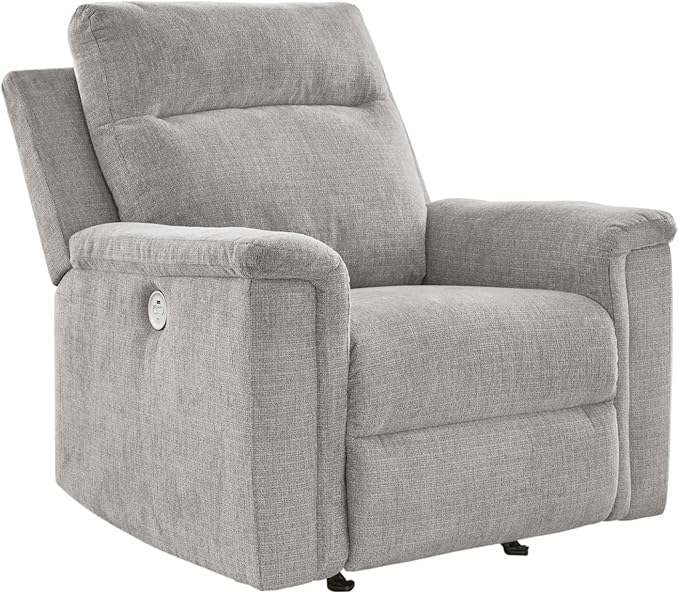 Signature Design by Ashley Barnsana Casual Power Recliner with Rocking Motion and USB Port, Light Gray