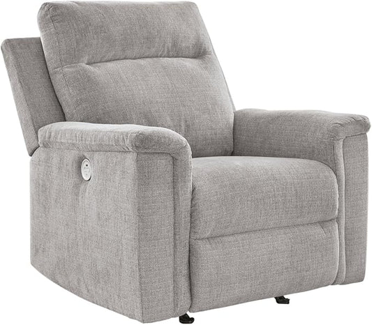 Signature Design by Ashley Barnsana Casual Power Recliner with Rocking Motion and USB Port, Light Gray