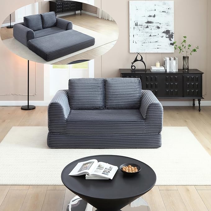 Foldable Boneless Love Seat Couches in a Box, Modern Floor Foam Sleeper Sofa Bed 2-in-1 Convertible Cloud Sofa for Home Apartments Bedroom