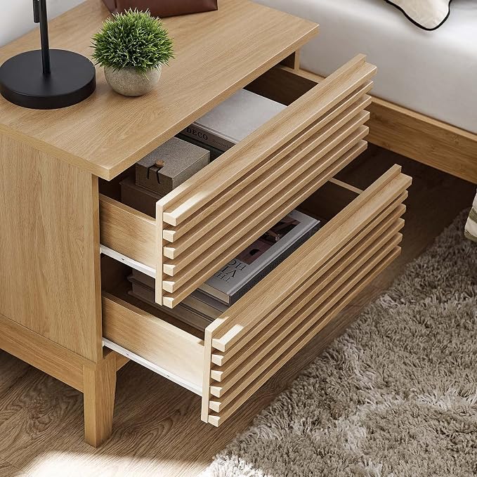 Modway Render Mid-Century Modern, Two-Drawer Nightstand, Oak - Image 7