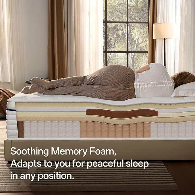 Queen Size Mattress 12 Inch, Firm Hybrid Mattress with Memory Foam & Individually Wrapped Pocket Coils, Pressure-Relieving Support & Motion-Reducing Design