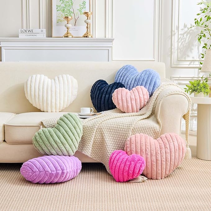 XVTRU Heart Pillows Heart Decorative Pillow Soft Fluffy Heart Shaped Dusty Blue Throw Pillows with Faux Rabbit Fur Aesthetic Room Decor Cute Small Pillow for Valentines Mother's Day