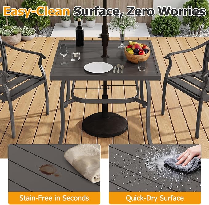 EROMMY 5-Piece Outdoor Patio Dining Set, 4 Metal Slat Chairs & Square Table with Umbrella Hole, All-Weather Patio Furniture for Backyard, Deck and Garden - Image 6