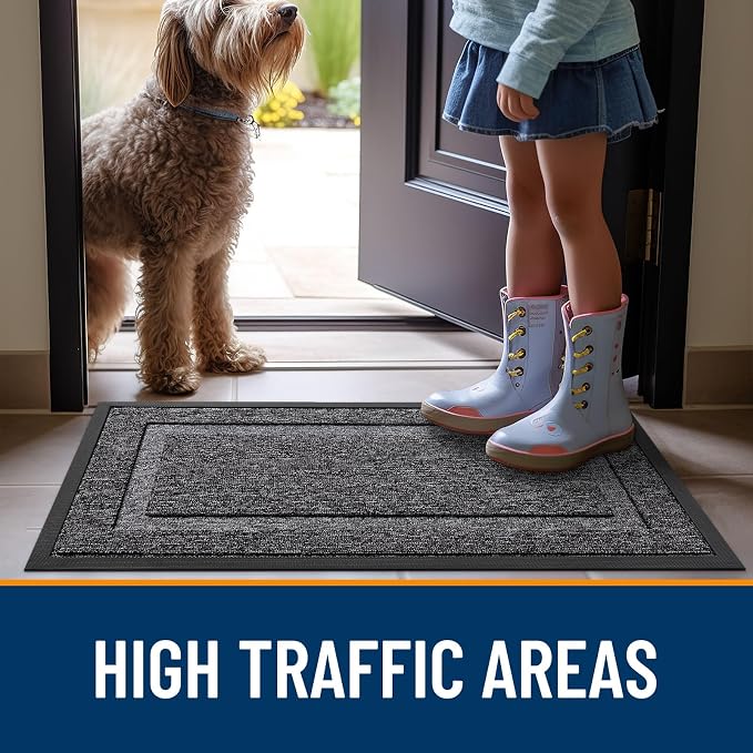 OLANLY Front Door Mat Indoor Outdoor Entrance, Waterproof All-Season, All-Weather Doormat, Sturdy Natural Rubber, Low Profile, Easy Clean Patio Porch Entryway Mat, 47x17, Black and White - Image 7