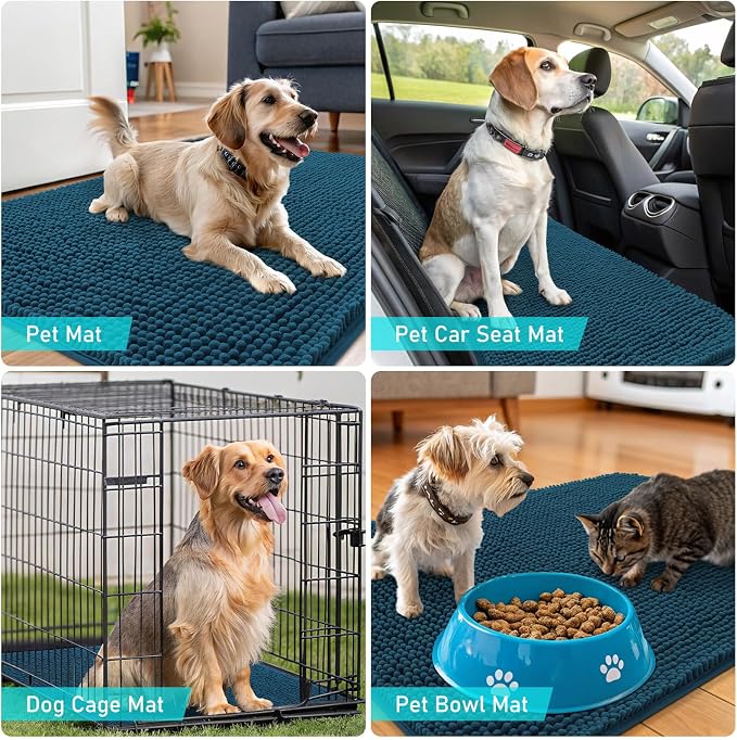OLANLY Dog Door Mat for Muddy Paws 59x35, Absorbs Moisture and Dirt, Absorbent Non-Slip Washable Doormat, Quick Dry Chenille Mud Mat, Entry Indoor Entryway Carpet for Inside Floor, Atlantic Blue - Image 7