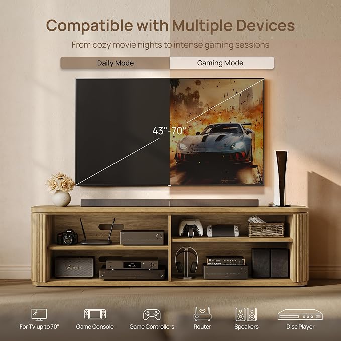 SICOTAS TV Stand for TVs up to 70" - Mid Century Modern Fluted Entertainment Center with Storage and Adjustable Shelves, Long Media Console Cabinet with Solid Wood Handles for Living Room - Image 5