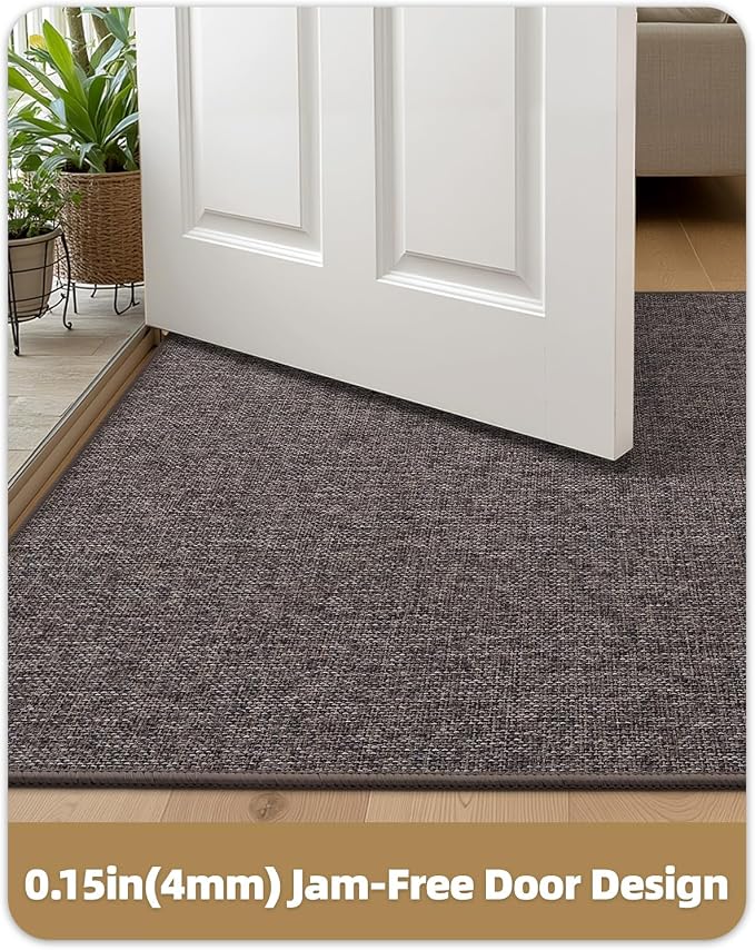 Color&Geometry Ultra Thin Indoor Door Mat (Rolled-up NO Creases) 32"x48", Non Slip Rubber Backed Dirt Trapper Door Mat Indoor Entrance, Low Profile Entryway Mat, Easy Clean Entry Mat, Grey-brown Linen - Image 3