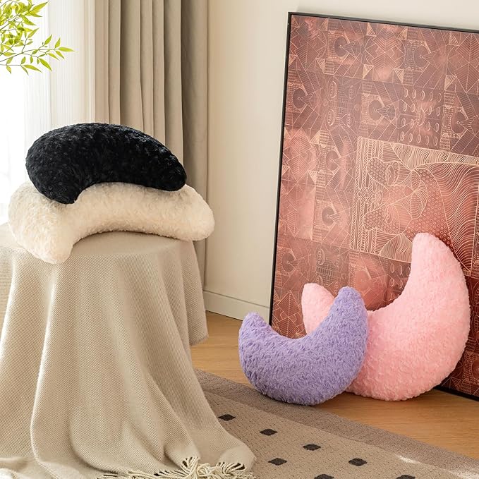 Moon Pillow, Decorative Throw Pillow with Soft Plush for Couch Bed, Cozy Moon Decorative Pillows for Bedroom Living Room, Home Décor Comfort Gift (Pink, 19.6 Inches)