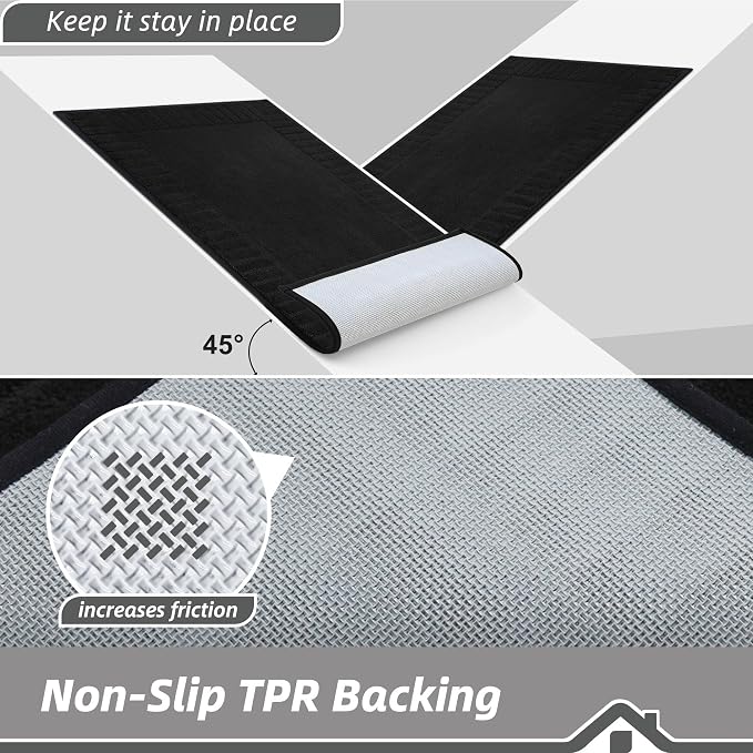 BEQHAUSE Door-Mat-Non-Slip Dirt Trapper Door Mats Low-Profile Front Door Mat Absorbent Floor Mats for Entryway Washable Mud Resistant Home Entrance Doormat, Black, 24"x60" - Image 4