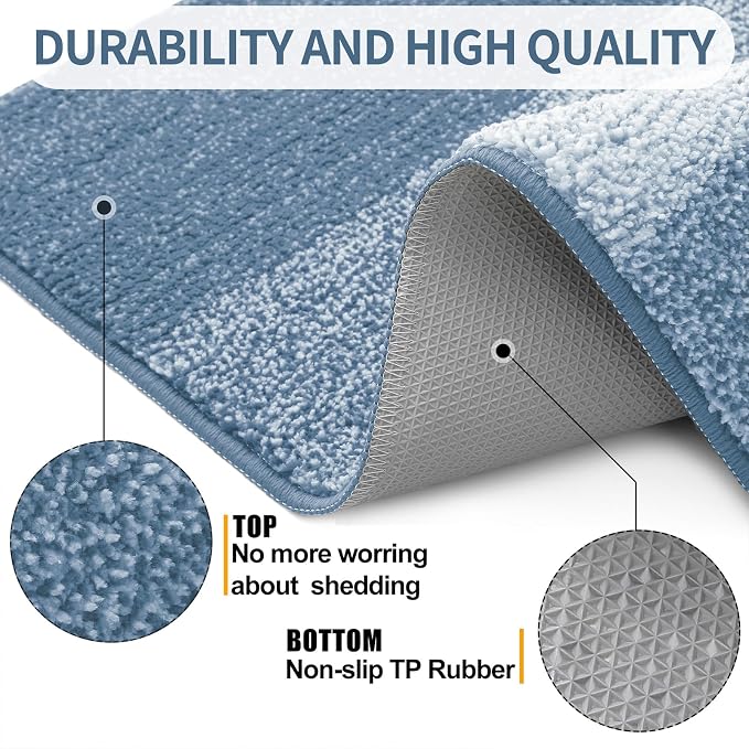 Kitinjoy Indoor Outdoor Door Mat, 47x24 Non-Slip Absorbent Dirt Trapper, Low-Profile Washable Inside Entrance Front Floor Mat, Sturdy Soft Entry Doormats for Entryway, Light Blue - Image 3