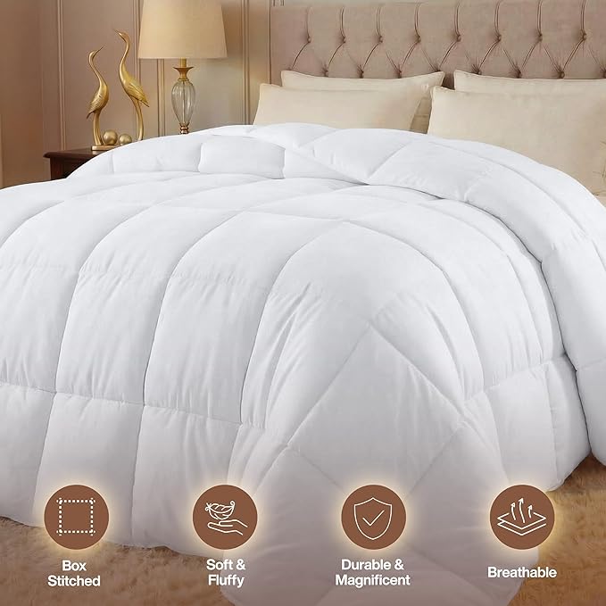 Utopia Bedding King Comforter Duvet Insert, Quilted White Comforter with Corner Tabs, Box Stitched Down Alternative Comforters King Size 90 x 102 inches