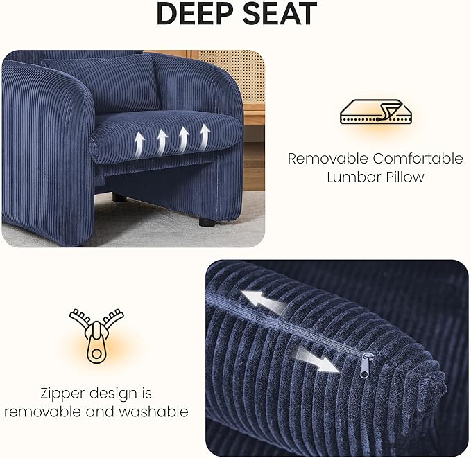 Modern Accent Chair, Comfy Upholstered Corduroy Armchair, Stylish Lounge Reading Chair for Living Room, Bedroom, Blue