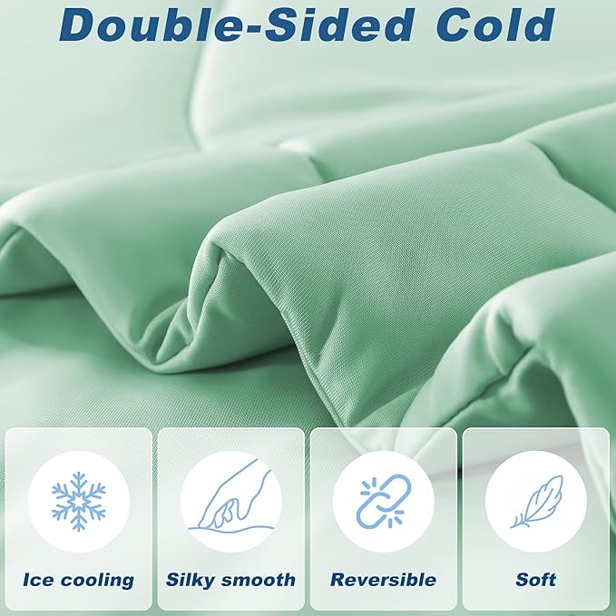 Cooling Comforter King Size, Double-Sided Cold Tech Fabric Quilted Bed Comforters Cooling Blanket for Hot Sleepers, Breathable Lightweight Summer Bedding, All-Season Ice Blanket, Sage Green