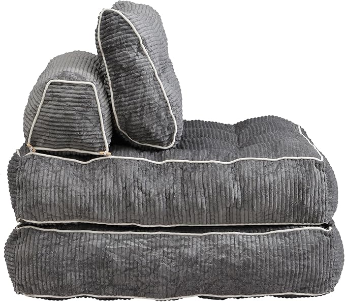 Ball & Cast Folding Sofa Bed, Futon Couch Bed with Pillow and Backrest, Convertible Sleeper Chair Comfy Floor Sofa for Living Room Bedroom,Gray