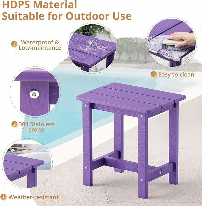 LUE BONA Outdoor Side Table, HDPS Small Outdoor Adirondack Side Tables, Outside End Table for Patio, Porch, Deck, Pool, Weather Resistant/Easy Maintenance,Purple - Image 6